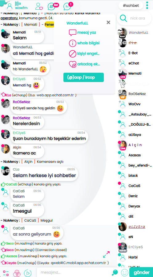 WoChat - G�r�nt�l� Sesli Profil Resimli Chat Sohbet Appleti